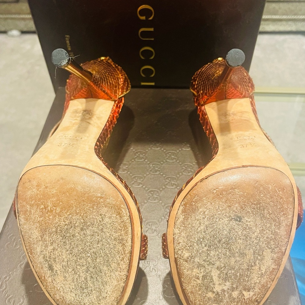 Gucci Orange And Gold Python Heels - image 6